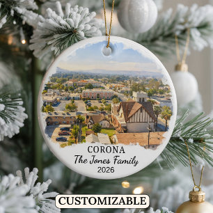 Personalised Corona Ornament, Custom California Ceramic Tree Decoration