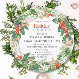 Personalised Corporate Christmas Holly Wreath Invitation