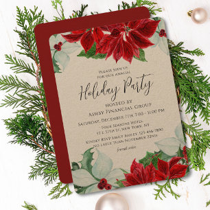 Personalised Corporate Christmas Kraft Poinsettias Invitation
