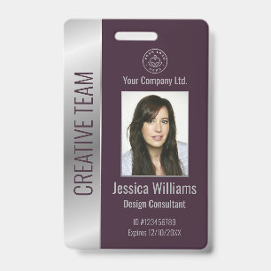 Personalised Corporate Employee Burgundy Silver ID Badge