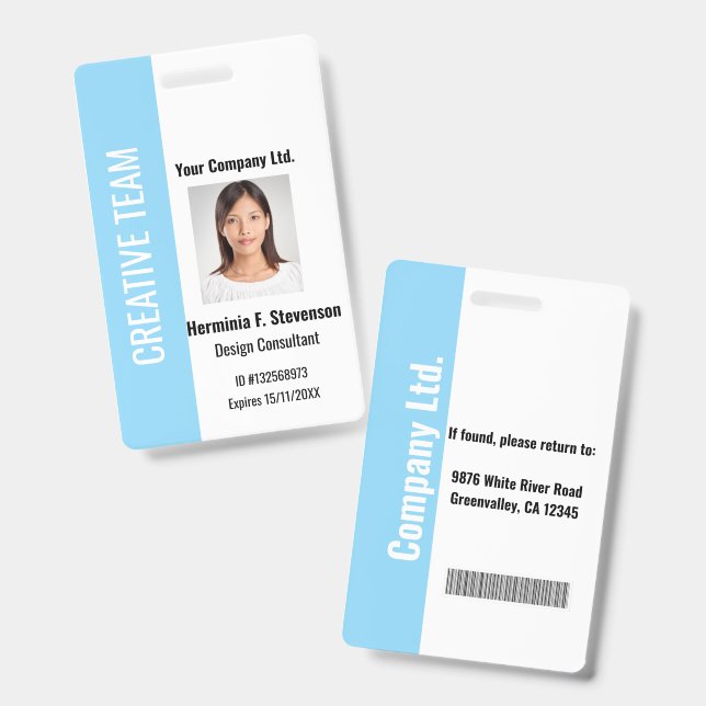 Personalised Corporate Employee ID Badge Teal (Front & Back)