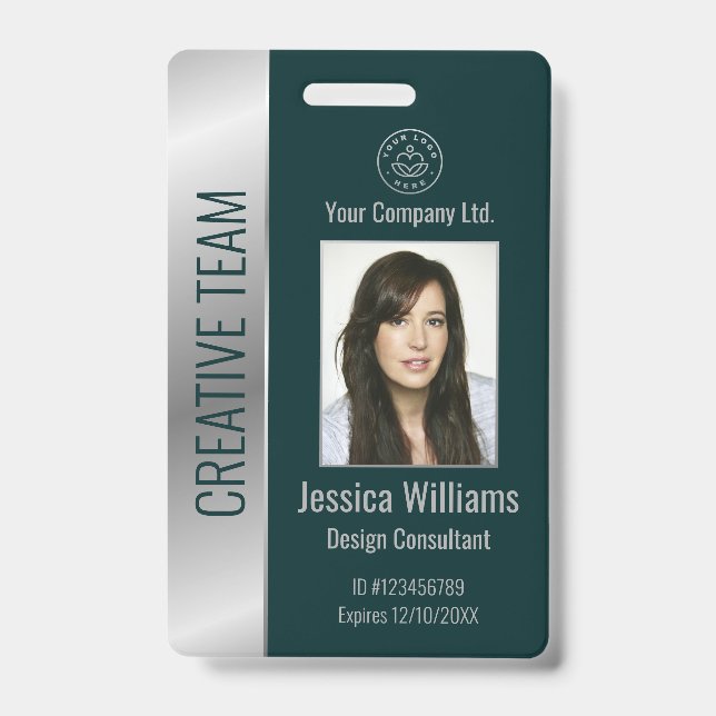 Personalised Corporate Employee Silver Green ID Badge (Front)