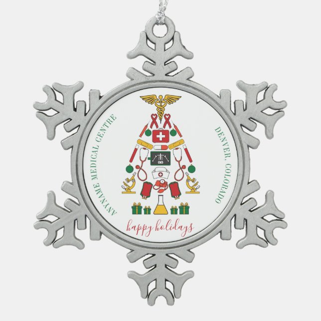 Personalised Corporate Medical Centre Snowflake Pewter Christmas Ornament (Front)