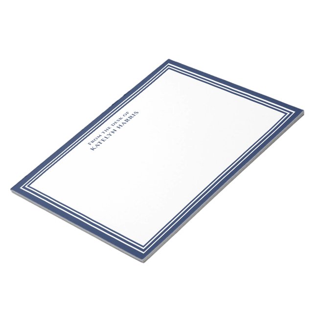 Personalised Correspondence Navy Blue Border Notepad (Angled)