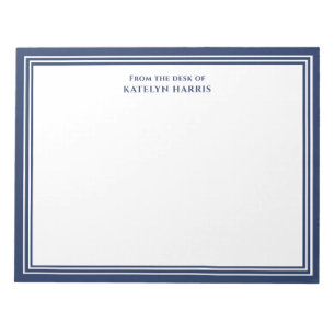 Personalised Correspondence Navy Blue Border Notepad