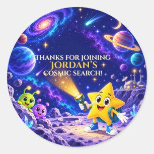 Personalised Cosmic Party Kids Space Birthday Classic Round Sticker