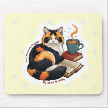 Personalised Cosy Calico Cat Reading Mousepad