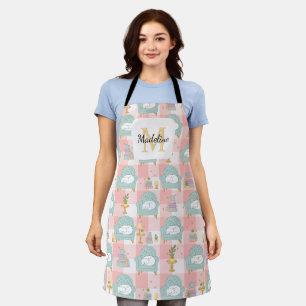 Personalised Cosy Cat & Book Girl Kitchen Pink Apron