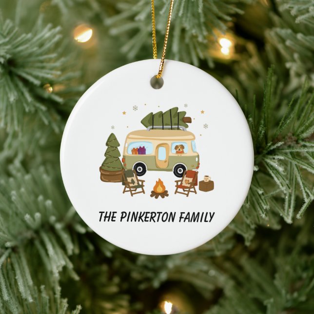 Personalised Cosy Christmas Camper Ceramic Tree Decoration (Tree)