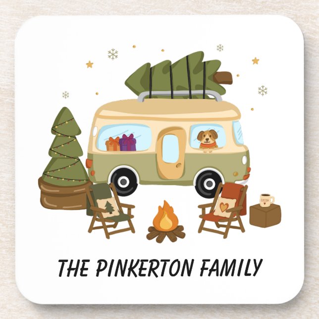Personalised Cosy Christmas Camper Coaster (Front)