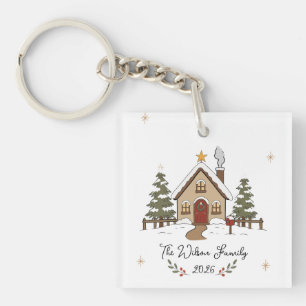Personalised Cosy Christmas Cottage  Key Ring