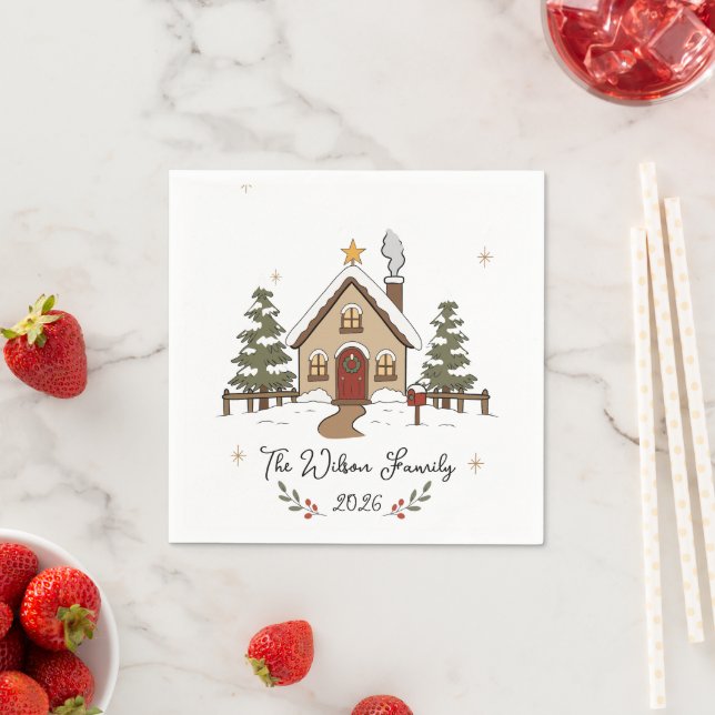 Personalised Cosy Christmas Cottage  Napkin (Insitu)