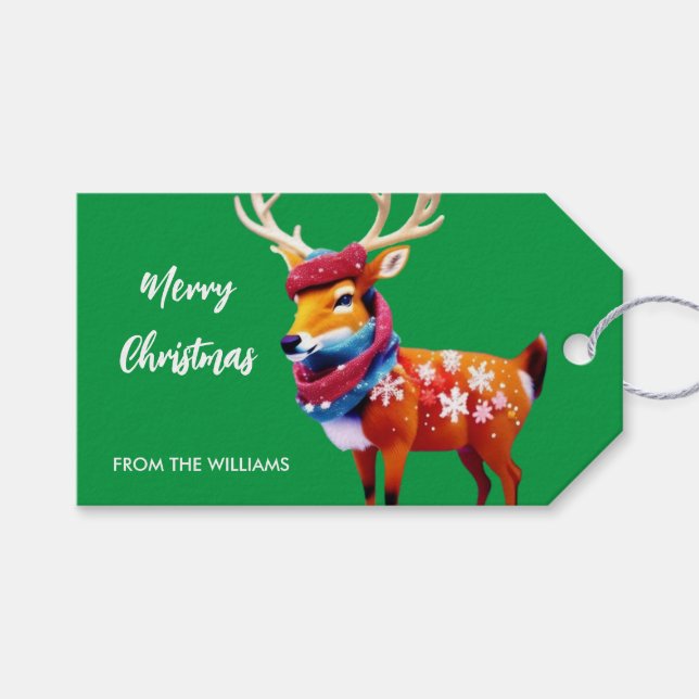 Personalised Cosy Christmas Reindeer  Gift Tags (Front (Horizontal))