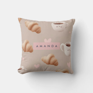 Personalised Cosy Croissant and Coffee Pattern Cushion
