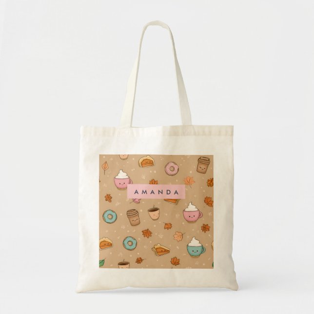 Personalised Cosy Fall Autumn Pumpkin Pie Doughnut Tote Bag (Front)