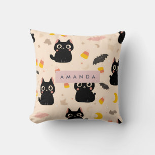 Personalised Cosy Fall Halloween Cute Black Cat  Cushion