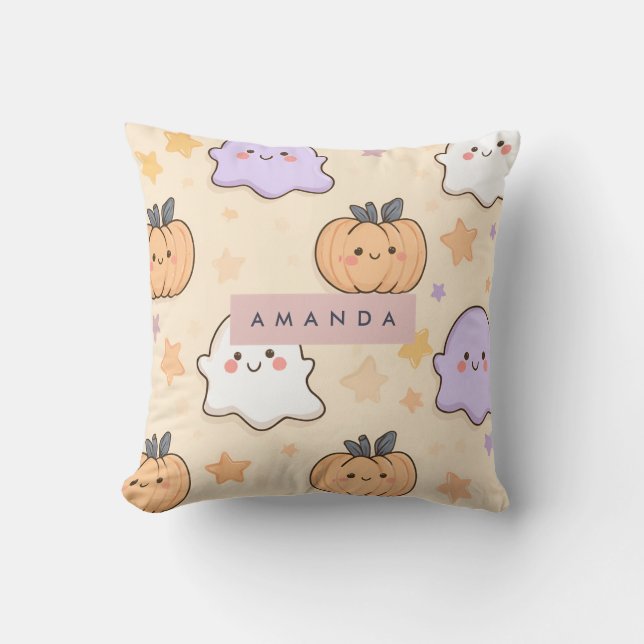 Personalised Cosy Fall Halloween Ghost Pumpkin  Cushion (Front)