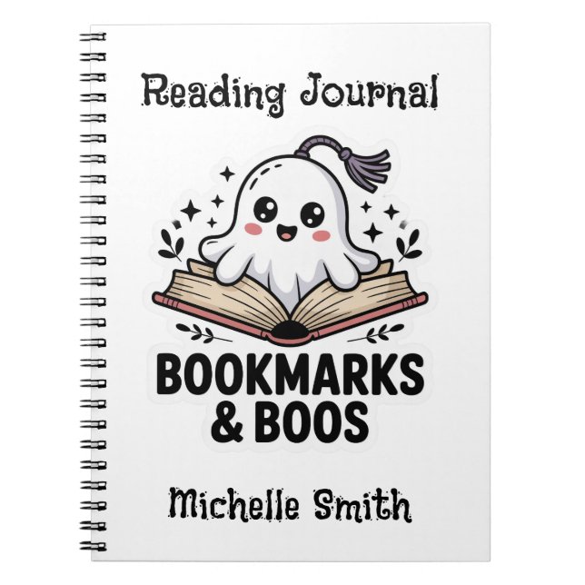 Personalised Cosy Ghost Bookmark with Name Notebook (Front)
