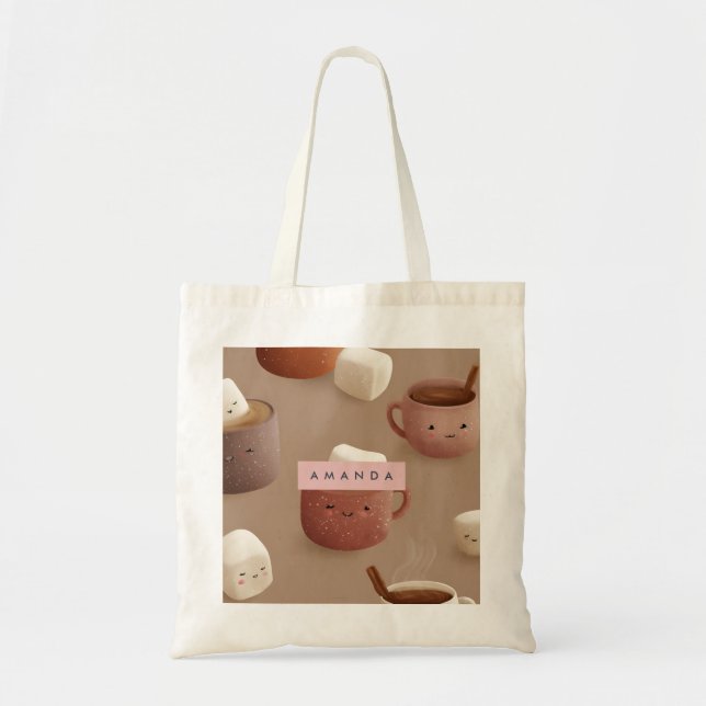 Personalised Cosy Pastel Hot Cocoa Pattern Tote Bag (Front)