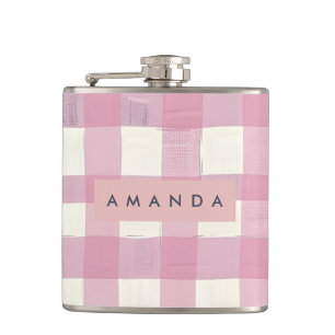 Personalised Cosy Pink Chequered Design Hip Flask