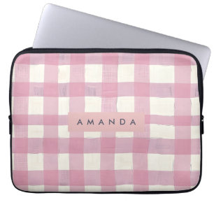 Personalised Cosy Pink Chequered Design Laptop Sleeve