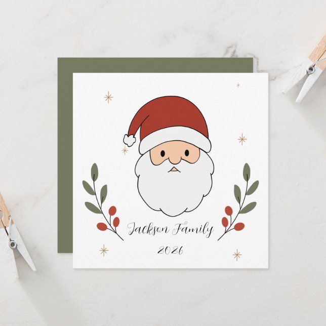Personalised Cosy Santa Christmas flat card (Front/Back In Situ)