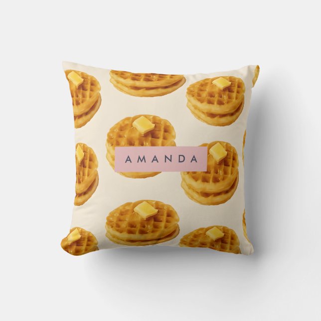Personalised Cosy Waffle Breakfast Pattern Cushion (Front)