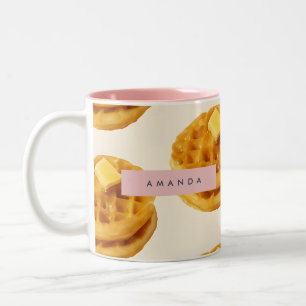 Personalised Cosy Waffle Breakfast Pattern Two-Tone Coffee Mug