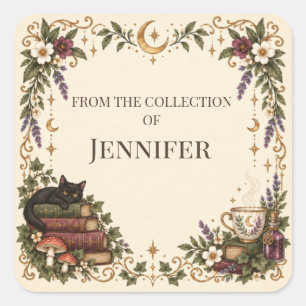 Personalised Cosy Witchy Bookplate Square Sticker
