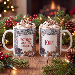 Personalised Cosy Woodland Animal Christmas Coffee Mug