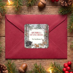 Personalised Cosy Woodland Animal Christmas Square Sticker