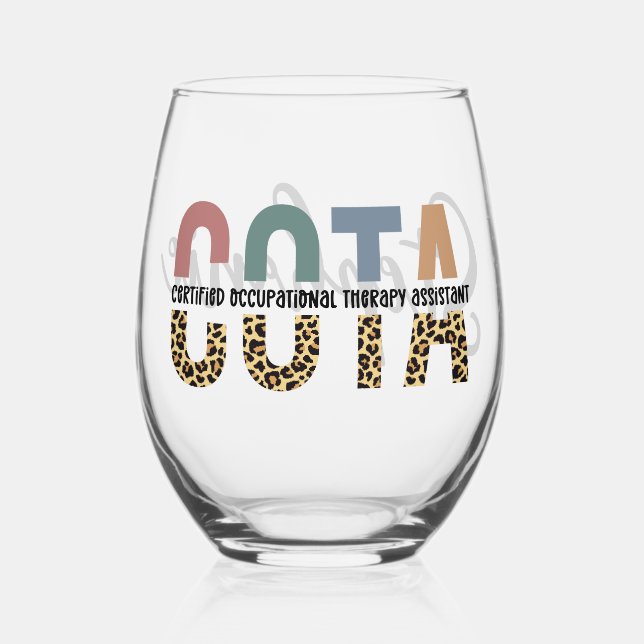 Personalised COTA Occupational Therapy Assistant Stemless Wine Glass (Front)
