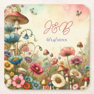 Personalised Cottage Core Wedding  Square Paper Coaster