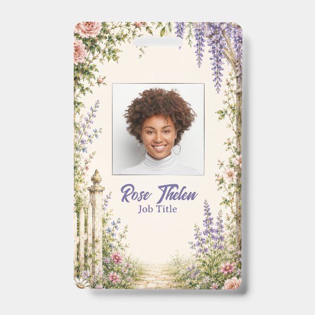 Personalised Cottage Garden Floral ID Badge (Front)