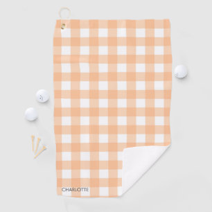 Personalised Cottage Peach Gingham Plaid Golf Towel