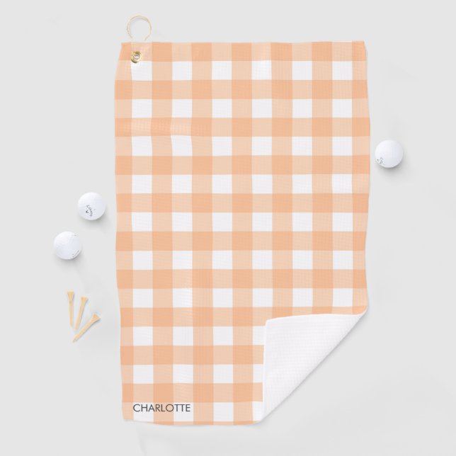 Personalised Cottage Peach Gingham Plaid Golf Towel (InSitu)