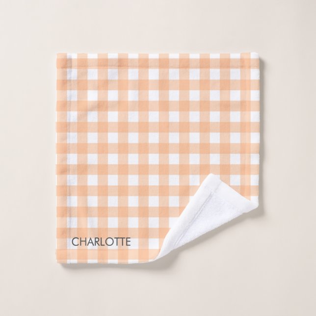 Personalised Cottage Peach Gingham Plaid Wash Cloth (Wash Cloth)