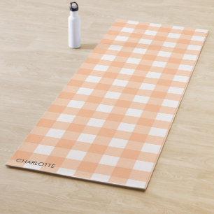 Personalised Cottage Peach Gingham Plaid Yoga Mat