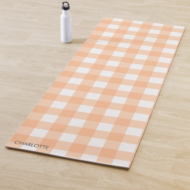 Personalised Cottage Peach Gingham Plaid Yoga Mat (In Situ)