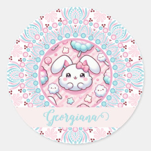 Personalised Cotton Candy Kawaii Bunny Dot Mandala Classic Round Sticker