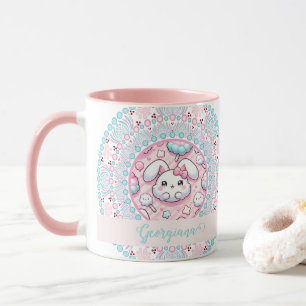 Personalised Cotton Candy Kawaii Bunny Dot Mandala Mug