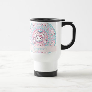 Personalised Cotton Candy Kawaii Bunny Dot Mandala Travel Mug