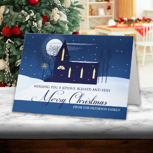 Personalised Country Church Moonlight Christmas Holiday Card