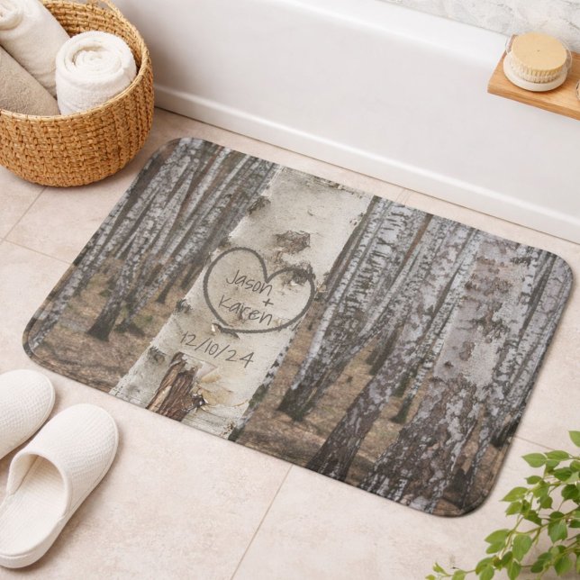Personalised Country Rustic Carved Heart Bath Mat (Creator Uploaded)