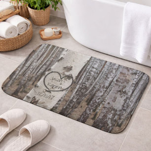 Personalised Country Rustic Carved Heart Bath Mat