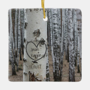 Personalised Country Rustic Carved Heart Ceramic Tree Decoration