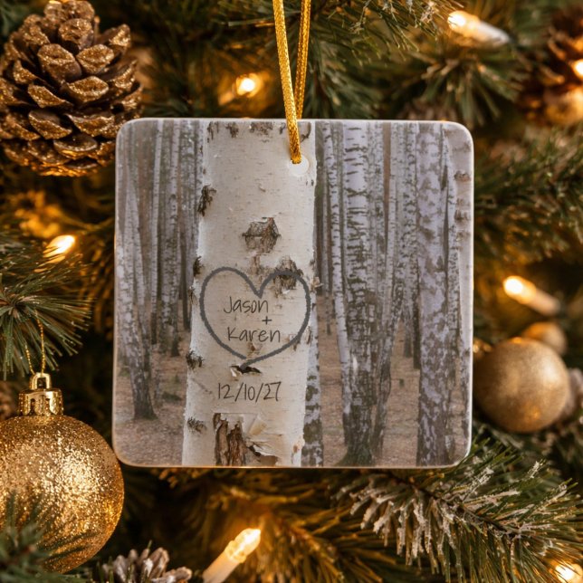 Personalised Country Rustic Carved Heart Ceramic Tree Decoration (Creator Uploaded)