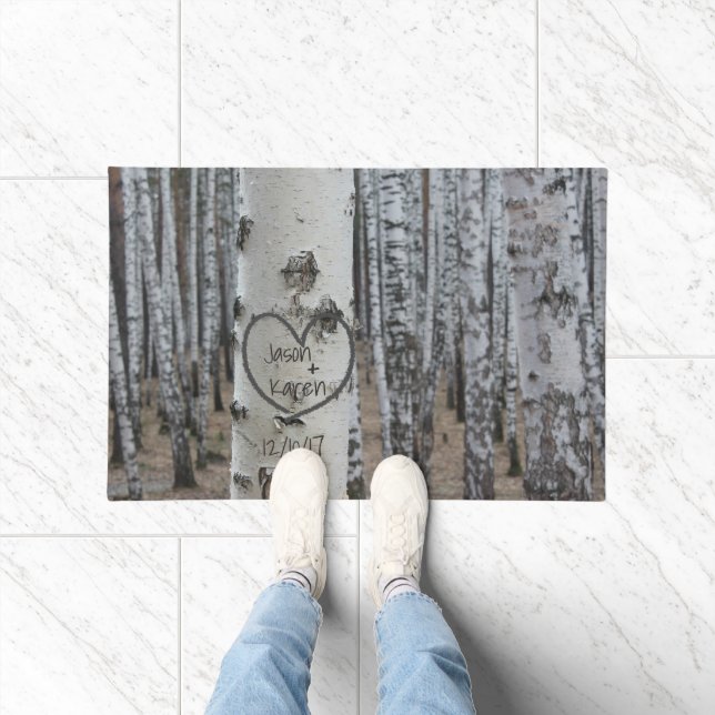 Personalised Country Rustic Carved Heart Door Mat (Indoor)