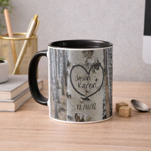 Personalised Country Rustic Carved Heart Mug