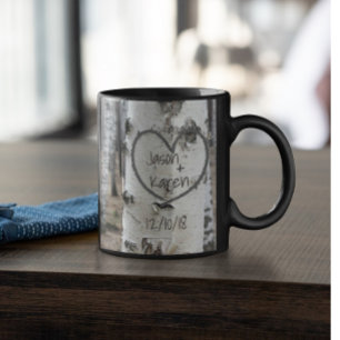 Personalised Country Rustic Carved Heart Mug